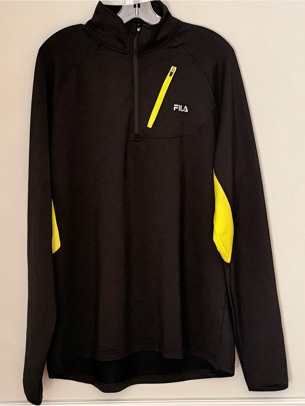 Men’s Fila Black Half-Zip Pullover with Yellow Accents